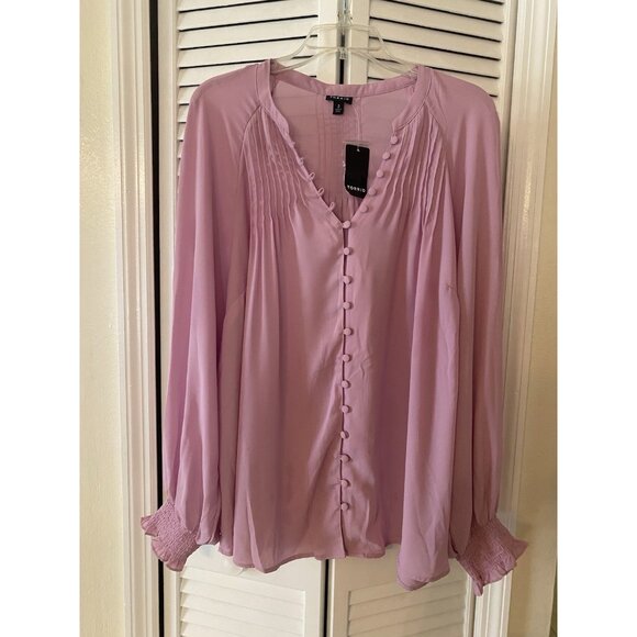 Torrid Georgette Button Front Smocked Collar Long Sleeve Blouse Size 2X Pink - Picture 1 of 10